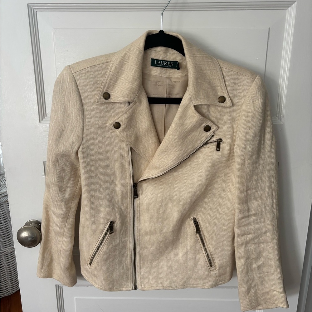 Lauren Ralph Lauren Ivory Linen Motorcycle Jacket Women’s Size 4